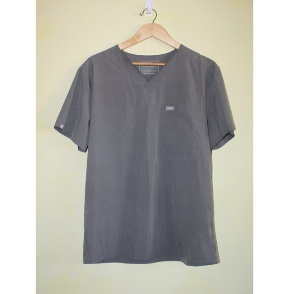 FIGS Scrub Women's Grey Top Size Large Double Pockets Medical Short Sleeves - Picture 1 of 8